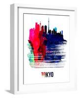 Tokyo Skyline Brush Stroke - Watercolor-NaxArt-Framed Art Print