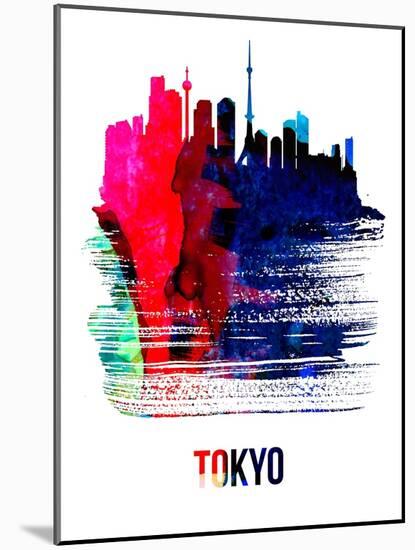 Tokyo Skyline Brush Stroke - Watercolor-NaxArt-Mounted Art Print