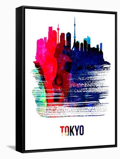 Tokyo Skyline Brush Stroke - Watercolor-NaxArt-Framed Stretched Canvas