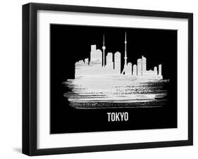 Tokyo Skyline Brush Stroke - White-NaxArt-Framed Art Print