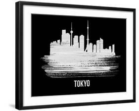 Tokyo Skyline Brush Stroke - White-NaxArt-Framed Art Print