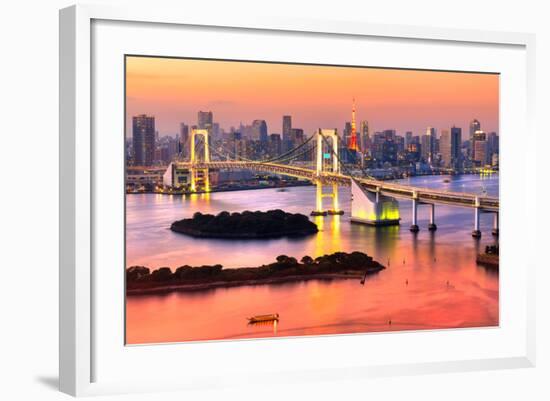 Tokyo Skyline with Tokyo Tower and Rainbow Bridge. Tokyo, Japan.-Luciano Mortula - LGM-Framed Photographic Print