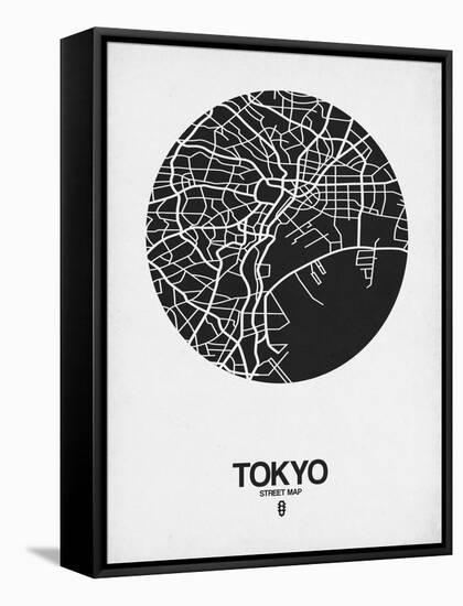 Tokyo Street Map Black on White-NaxArt-Framed Stretched Canvas