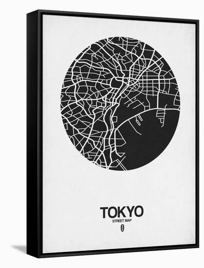 Tokyo Street Map Black on White-NaxArt-Framed Stretched Canvas
