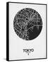 Tokyo Street Map Black on White-NaxArt-Framed Stretched Canvas