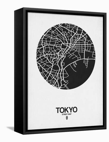 Tokyo Street Map Black on White-null-Framed Stretched Canvas