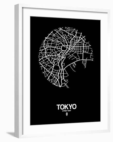 Tokyo Street Map Black-null-Framed Art Print