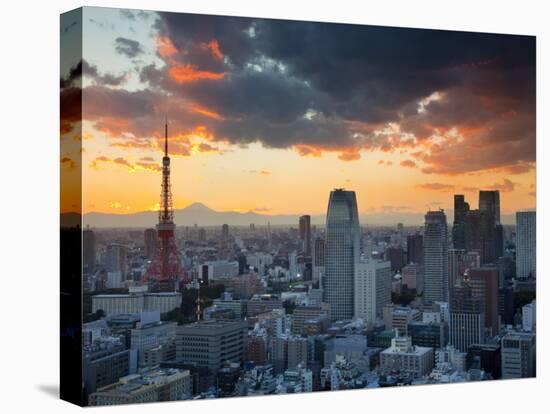 Tokyo Tower and Mt; Fuji from Shiodome, Tokyo, Japan-Jon Arnold-Stretched Canvas