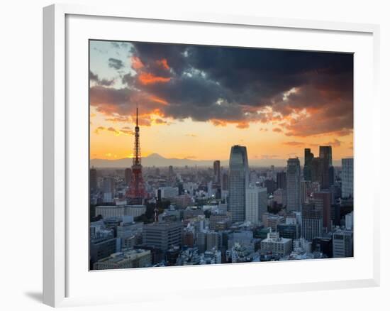 Tokyo Tower and Mt; Fuji from Shiodome, Tokyo, Japan-Jon Arnold-Framed Photographic Print