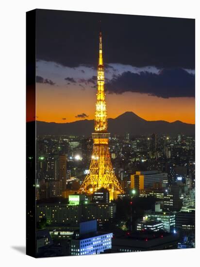 Tokyo Tower and Mt; Fuji from Shiodome, Tokyo, Japan-Jon Arnold-Stretched Canvas