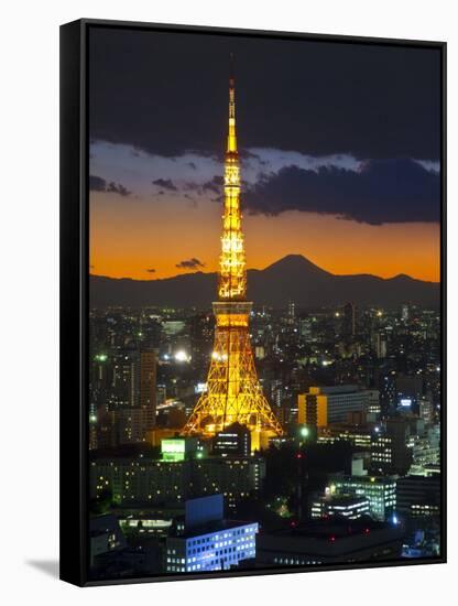 Tokyo Tower and Mt; Fuji from Shiodome, Tokyo, Japan-Jon Arnold-Framed Stretched Canvas