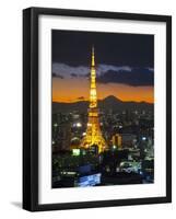 Tokyo Tower and Mt; Fuji from Shiodome, Tokyo, Japan-Jon Arnold-Framed Photographic Print