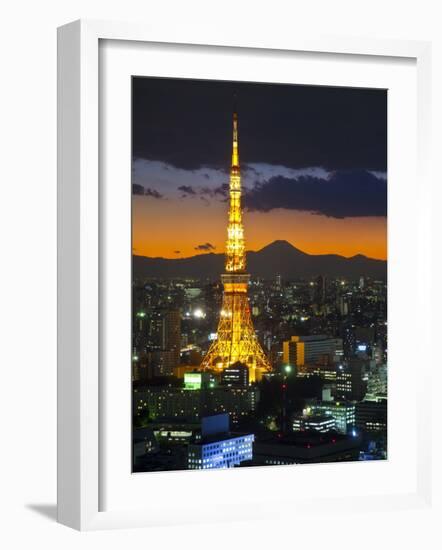 Tokyo Tower and Mt; Fuji from Shiodome, Tokyo, Japan-Jon Arnold-Framed Photographic Print