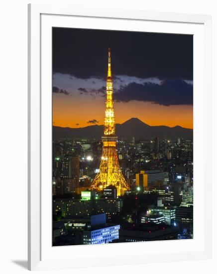 Tokyo Tower and Mt; Fuji from Shiodome, Tokyo, Japan-Jon Arnold-Framed Photographic Print