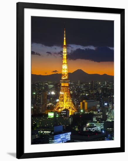 Tokyo Tower and Mt; Fuji from Shiodome, Tokyo, Japan-Jon Arnold-Framed Photographic Print