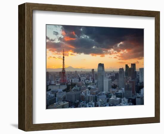 Tokyo Tower and Mt; Fuji from Shiodome, Tokyo, Japan-Jon Arnold-Framed Photographic Print