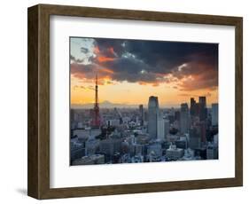 Tokyo Tower and Mt; Fuji from Shiodome, Tokyo, Japan-Jon Arnold-Framed Photographic Print