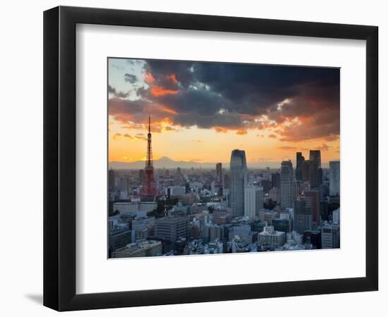 Tokyo Tower and Mt; Fuji from Shiodome, Tokyo, Japan-Jon Arnold-Framed Photographic Print