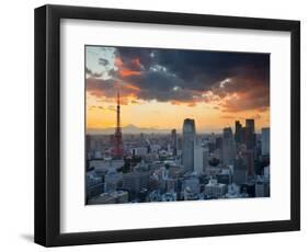 Tokyo Tower and Mt; Fuji from Shiodome, Tokyo, Japan-Jon Arnold-Framed Photographic Print