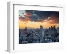 Tokyo Tower and Mt; Fuji from Shiodome, Tokyo, Japan-Jon Arnold-Framed Photographic Print