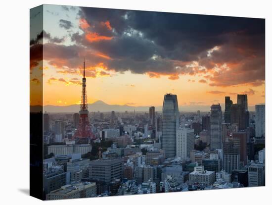 Tokyo Tower and Mt; Fuji from Shiodome, Tokyo, Japan-Jon Arnold-Stretched Canvas