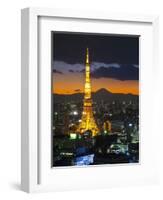 Tokyo Tower and Mt; Fuji from Shiodome, Tokyo, Japan-Jon Arnold-Framed Photographic Print