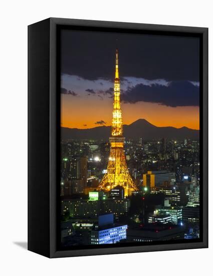 Tokyo Tower and Mt; Fuji from Shiodome, Tokyo, Japan-Jon Arnold-Framed Stretched Canvas