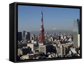 Tokyo Tower, City Skyline and Mount Fuji Beyond, Tokyo, Japan, Asia-Olivier Goujon-Framed Stretched Canvas