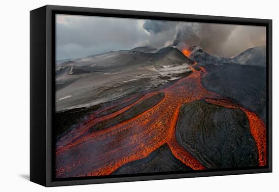 Tolbachik Volcano Erupting with Lava Flowing Down the Mountain Side-Sergey Gorshkov-Framed Stretched Canvas