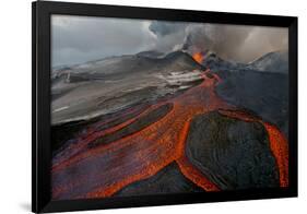 Tolbachik Volcano Erupting with Lava Flowing Down the Mountain Side-Sergey Gorshkov-Framed Photographic Print