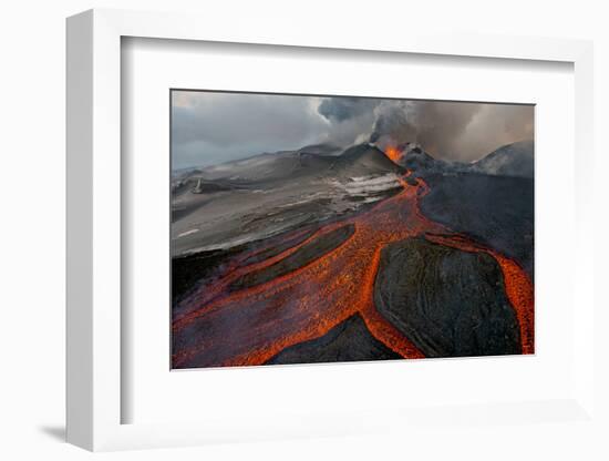 Tolbachik Volcano Erupting with Lava Flowing Down the Mountain Side-Sergey Gorshkov-Framed Photographic Print