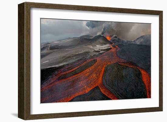 Tolbachik Volcano Erupting with Lava Flowing Down the Mountain Side-Sergey Gorshkov-Framed Photographic Print