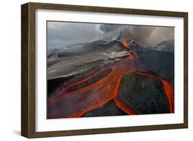 Tolbachik Volcano Erupting with Lava Flowing Down the Mountain Side-Sergey Gorshkov-Framed Photographic Print