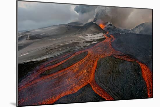 Tolbachik Volcano Erupting with Lava Flowing Down the Mountain Side-Sergey Gorshkov-Mounted Photographic Print