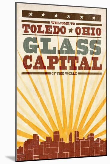 Toledo, Ohio - Skyline and Sunburst Screenprint Style-Lantern Press-Mounted Art Print