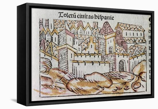 Toledo. Spanish City. Engraving. 15Th Century.-Tarker-Framed Stretched Canvas