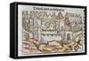 Toledo. Spanish City. Engraving. 15Th Century.-Tarker-Framed Stretched Canvas