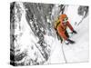 Tom Grant Arriving in the Upper Couloir Nord Des Drus, Chamonix, France-Ben Tibbetts-Stretched Canvas