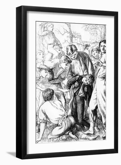 Tom's First Exploit at Football, Illustration from 'Tom Brown's School Days'-Arthur Hughes-Framed Giclee Print