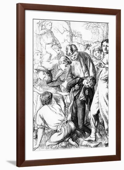 Tom's First Exploit at Football, Illustration from 'Tom Brown's School Days'-Arthur Hughes-Framed Giclee Print