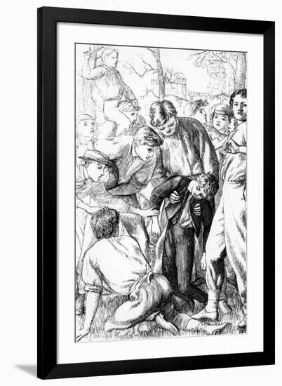 Tom's First Exploit at Football, Illustration from 'Tom Brown's School Days'-Arthur Hughes-Framed Giclee Print