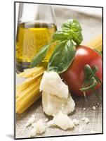 Tomato with Spaghetti, Parmesan, Basil and Olive Oil-null-Mounted Photographic Print