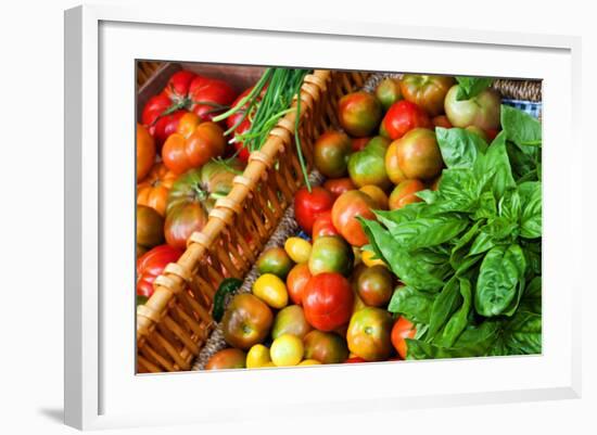 Tomatoes and Basil at Farmers' Market, Savannah, Georgia, USA-Joanne Wells-Framed Photographic Print