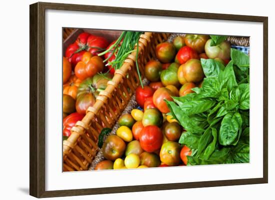 Tomatoes and Basil at Farmers' Market, Savannah, Georgia, USA-Joanne Wells-Framed Photographic Print