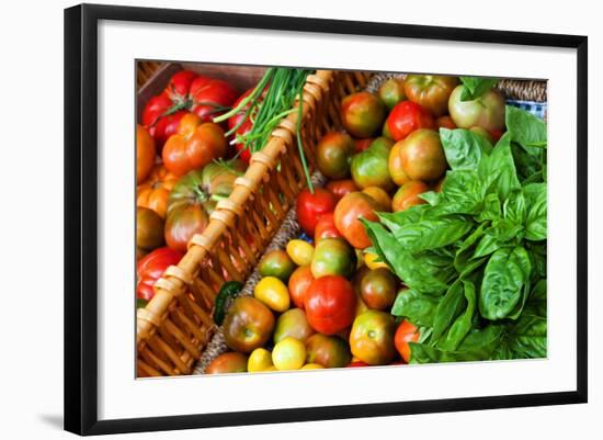 Tomatoes and Basil at Farmers' Market, Savannah, Georgia, USA-Joanne Wells-Framed Photographic Print