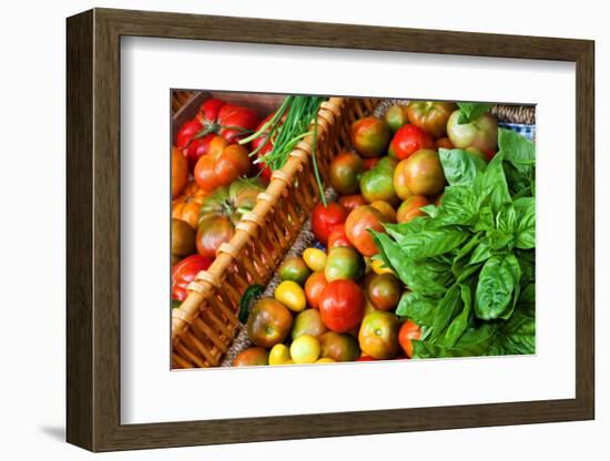 Tomatoes and Basil at Farmers' Market, Savannah, Georgia, USA-Joanne Wells-Framed Photographic Print