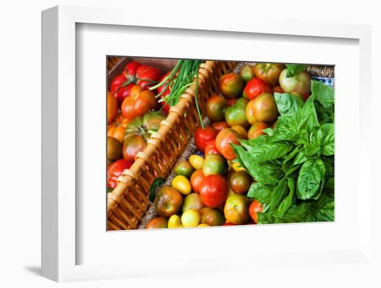 Tomatoes and Basil at Farmers' Market, Savannah, Georgia, USA-Joanne Wells-Framed Photographic Print