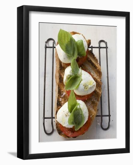 Tomatoes, Mozzarella and Basil on Toasted Bread-null-Framed Photographic Print