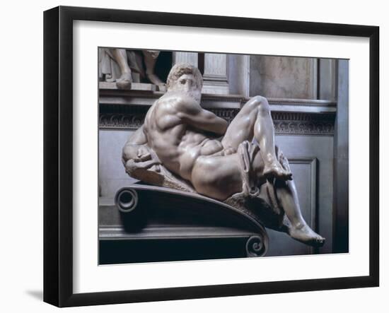 Tomb of Giuliano De' Medici, Detail of Day, 1520-33-Michelangelo Buonarroti-Framed Giclee Print