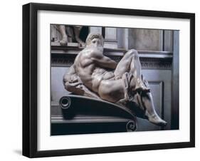 Tomb of Giuliano De' Medici, Detail of Day, 1520-33-Michelangelo Buonarroti-Framed Giclee Print